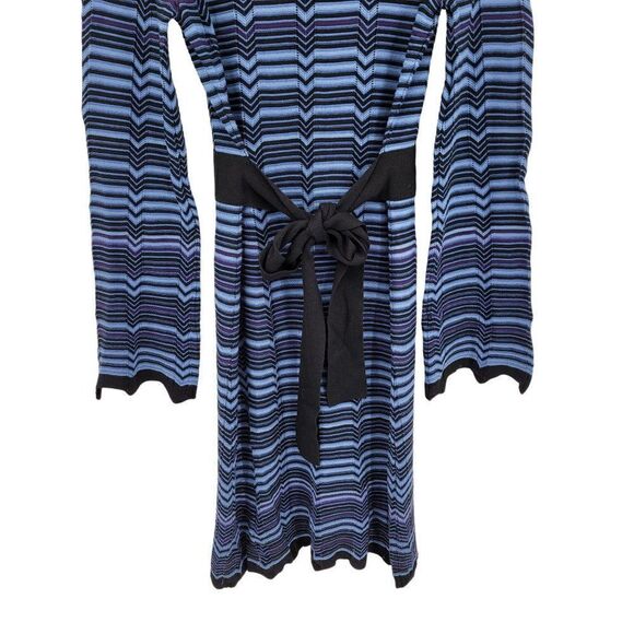 Y2K INC Dress Sweater Silk Blend Scalloped Hem Bell Sleeve Tie Waist Blue M - Picture 10 of 13